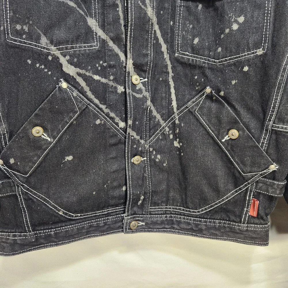 Vintage Platinum FUBU Mens Black Acid Splash Denim Jacket‎ Size L